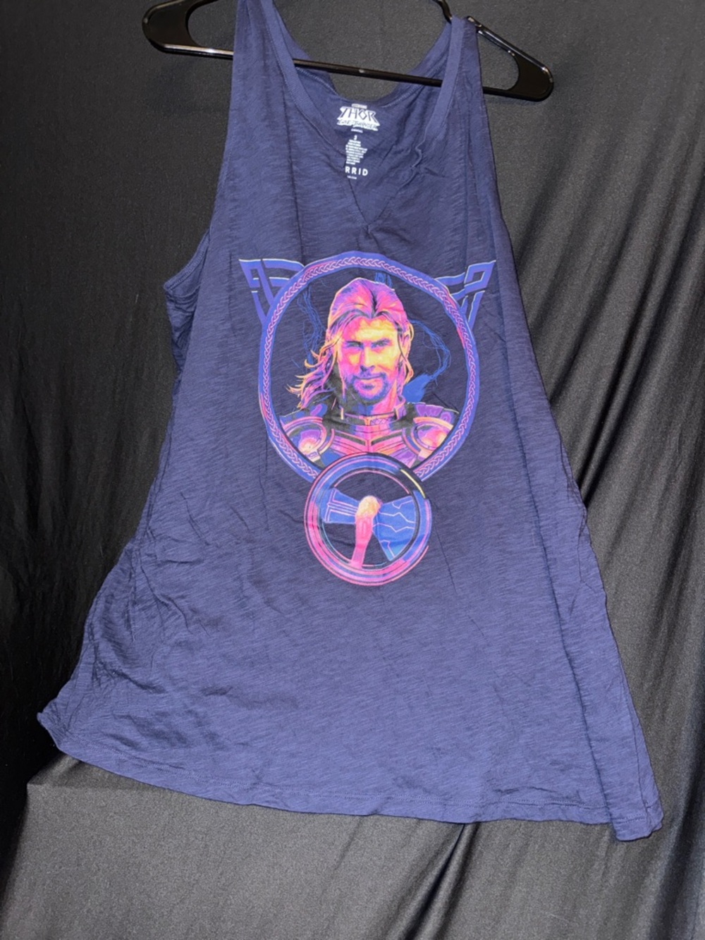 torrid Navy Blue Graphic Thor Tank with Pink & Purple Accents “Love And Thunder”